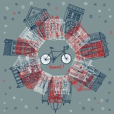 Houses and city bicycle postcard N2