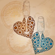Love card with champagne and hearts vector