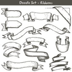 Hand drawn ribbon banners - vector illustration