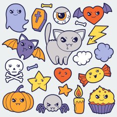 Set of halloween kawaii cute doodles and objects N2