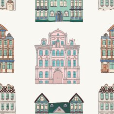 Old Styled Houses Seamless Pattern N5