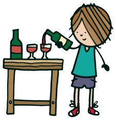 Teenage boy pouring out some wine into glasses N2