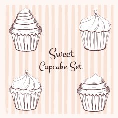hand drawn cupcake set N3