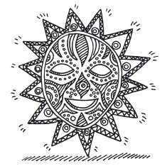 Tribal Mask Sun Shape Drawing