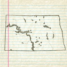 Vector Sketchy Map on Aged Lined Paper Background North Dakota