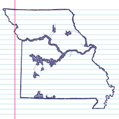 Vector Sketchy Map on White Lined Paper Background Missouri