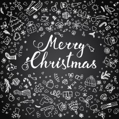 Hand-lettering Merry Christmas with hand drawn decora