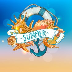 Summer Card with Sea Shells Anchor Lifeline N13