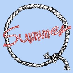 Word "Summer" in the circle rope frame on striped background