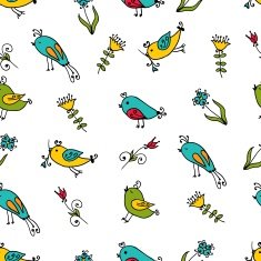 Seamless texture with flowers and birds N10