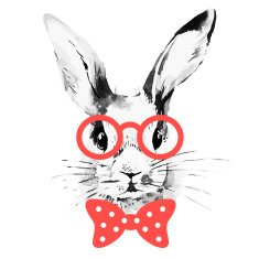 Hipster rabbit Hand drawn watercolor sketch portrait N3