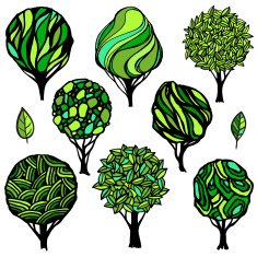 Set of hand-drawn stylized trees N4