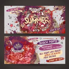 Vector summer doodles watercolor party flyer design N2