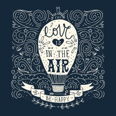 Hand drawn vintage print with hot air balloon and lettering