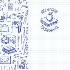 School tools sketch blue icons vector vertical banner