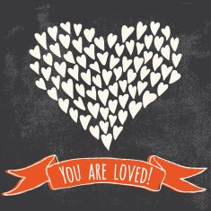"You are loved" greeting card with black chalkboard background
