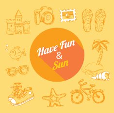 set of sketch vector hand drawn icons for beach eps