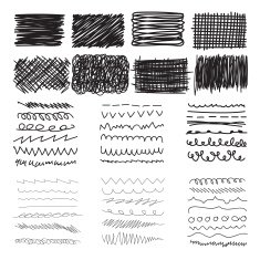 Set of hand drawn doodle banners strokes and ink texture