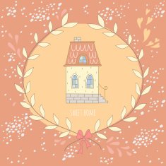 Sweet home illustration with a wreath and cute house N6