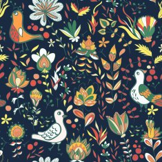 Seamless floral pattern with birds and flowers N3