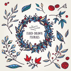 Hand-drawn set of floral elements N2