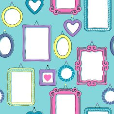 Picture frames on the wall seamless pattern - green background