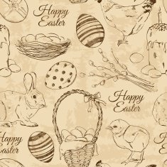Retro seamless pattern of Easter symbols