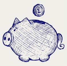 Gold coin fall into a piggy bank