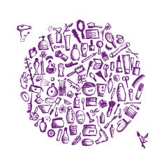 Cosmetics and female accessories hand drawn sketch for your design
