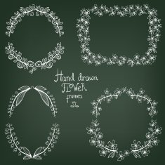 Set of hand drawn monochrome floral frames N2