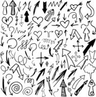 Set hand drawn doodle arrows black silhouette isolated