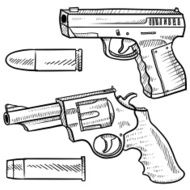 Handguns and bullets sketch