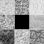Set of eight black and white wave patterns (seamlessly tiling)