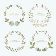 Vector set hand drawn floral wreath
