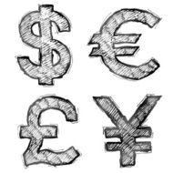 Hand drawn money symbols with hatching N2