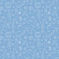 Sea hand drawn hipster seamless pattern over blue