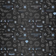 Doodle seamless hipster pattern over black