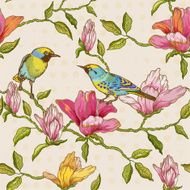 Vintage Seamless Background - Flowers and Birds