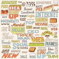 Business and internet color doodle lettering set Vector illustration