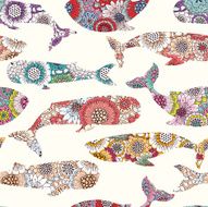Floral whales seamless pattern N2