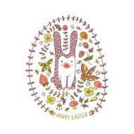 Easter bunny card with cute hand drawn flowers N3