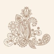 Hand-Drawn Abstract Henna Mehndi Flowers and Paisley Doodle Vector Illustration
