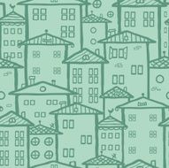 Town houses doodle seamless pattern
