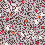 Seamless pattern with romantic chickens