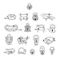 Set of vintage locks in vector