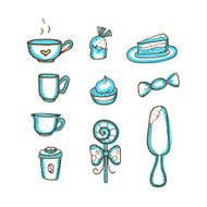 coffee and sweets doodles set