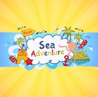 Colorful beach banner with cartoon elements