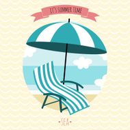 Card with beach armchair and umbrella