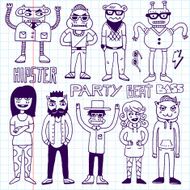 Hipster party doodle set School notebook Vector illustration