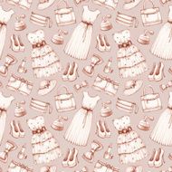 Dresses and accessories pencil drawings Seamless pattern N2